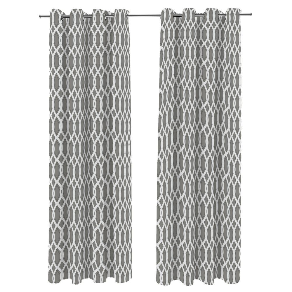 Cayo Gray Lattice Grommet Semi-Sheer Outdoor Curtain Panel (2-Pack). Picture 1
