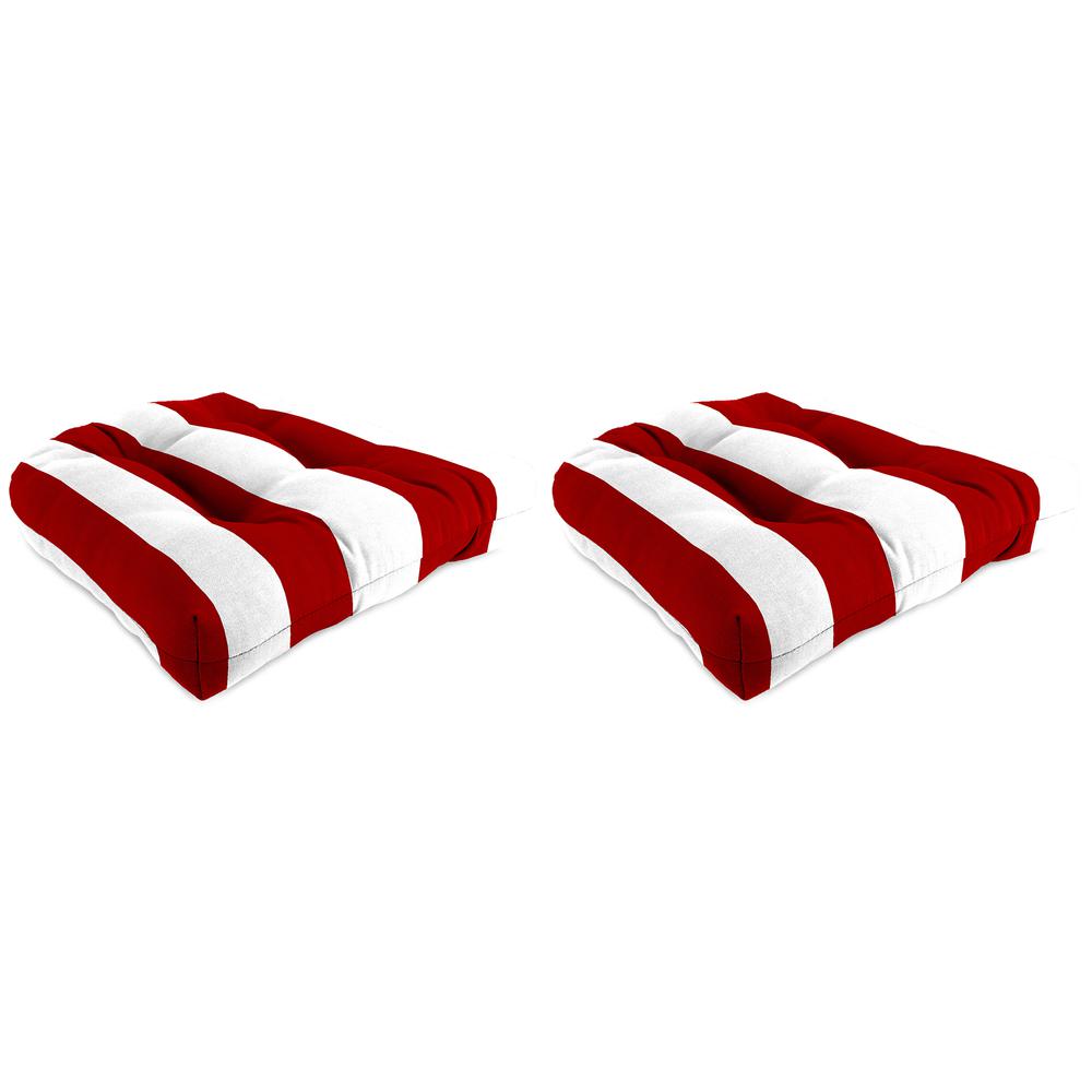 Cabana Red Stripe Tufted Outdoor Seat Cushion with Rounded Back Corners (2-Pack). Picture 1