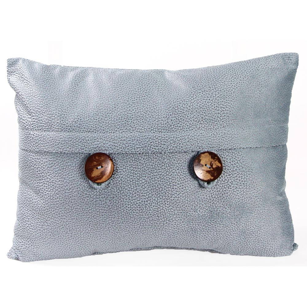 Light Blue Solid Reversible Decorative Lumbar Throw Pillow with Front Buttons. Picture 3