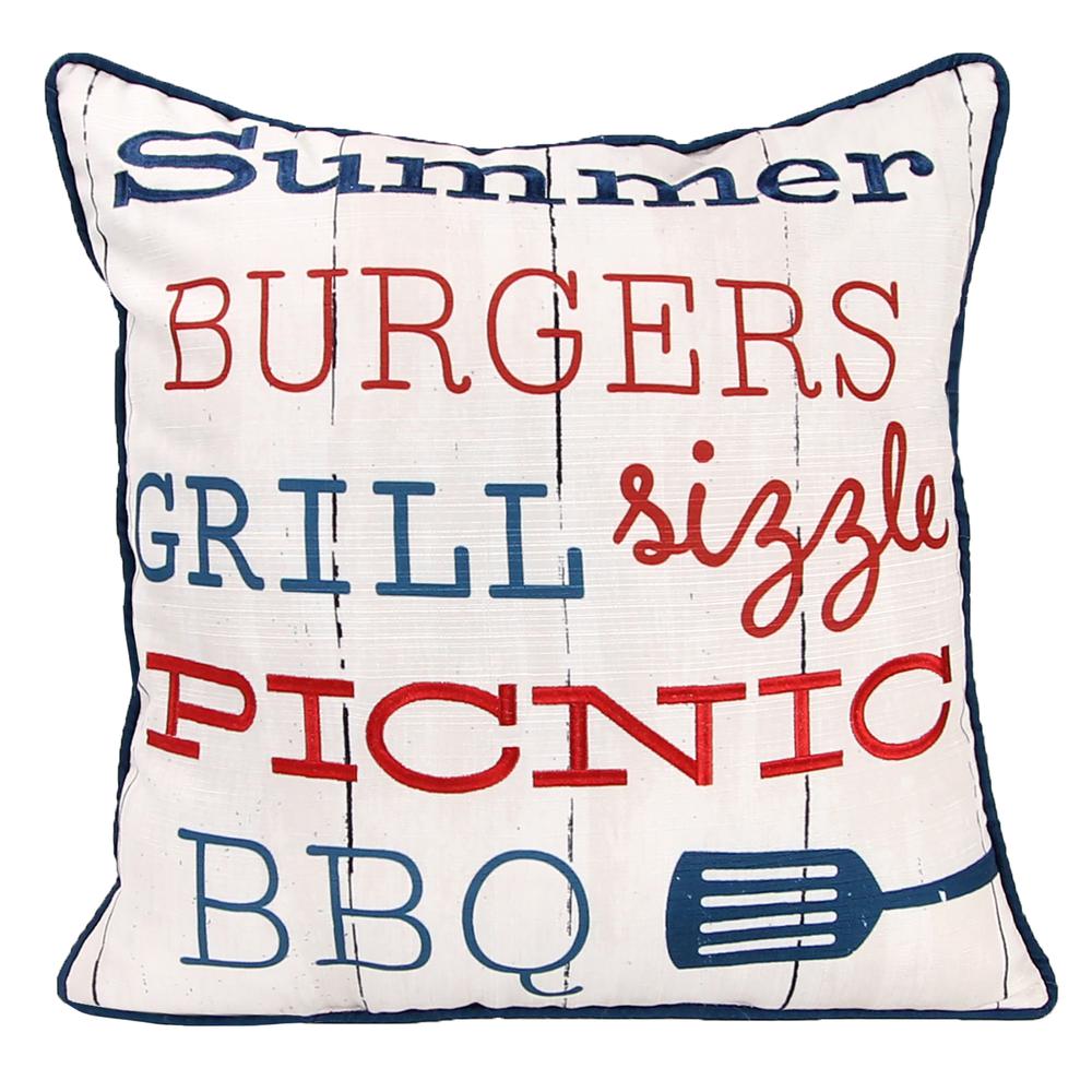 Red, White and Cream Summer BBQ Novelty Reversible Decorative Throw Pillow. Picture 3