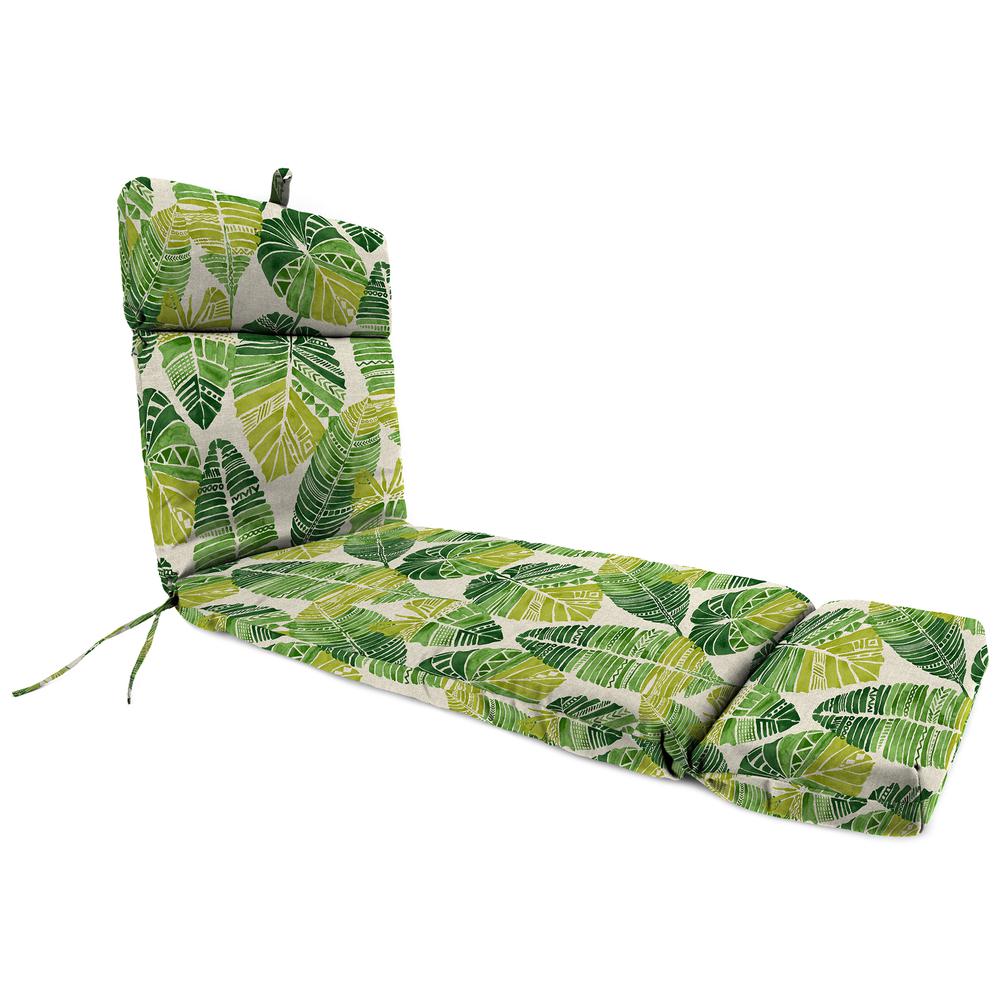 Hixon Palm Green Leaves Rectangular French Edge Outdoor Cushion with Ties. Picture 1