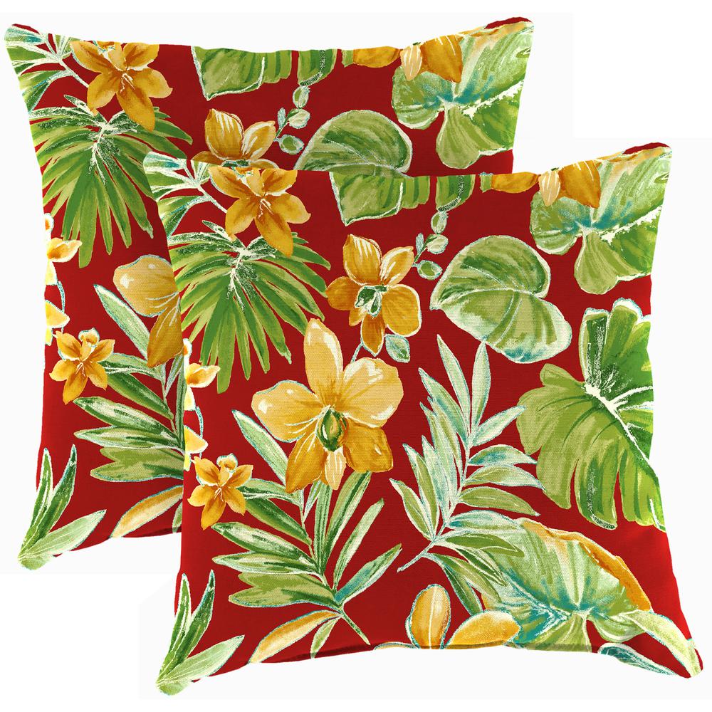 Beachcrest Poppy Red Floral Square Knife Edge Outdoor Throw Pillows (2-Pack). Picture 1