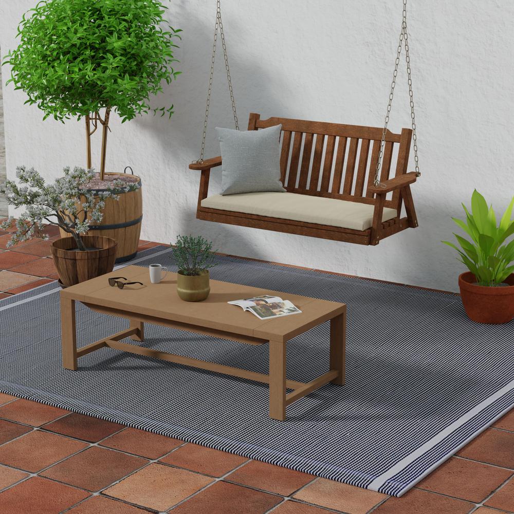 Sunbrella Antique Beige Solid Outdoor Settee Swing Bench Cushion with Ties. Picture 3