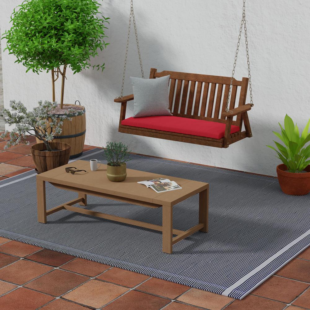 Sunbrella Canvas Blush Red Solid Outdoor Settee Swing Bench Cushion with Ties. Picture 3
