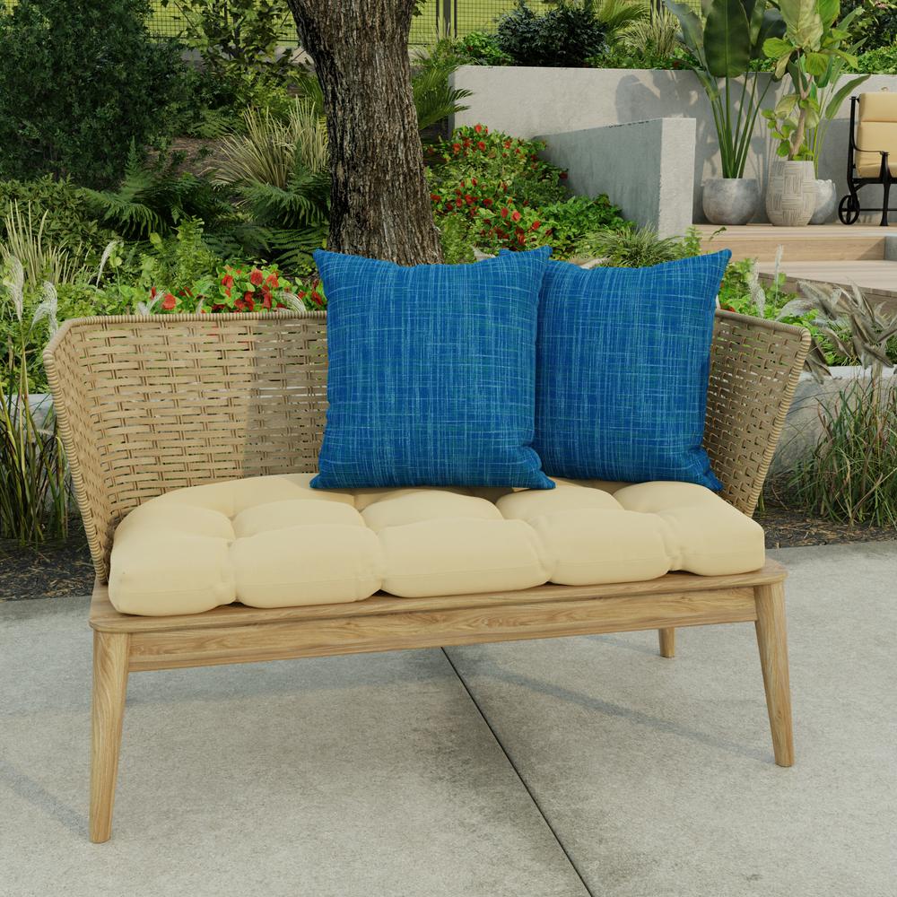 Harlow Lapis Blue Solid Square Knife Edge Outdoor Throw Pillows (2-Pack). Picture 3