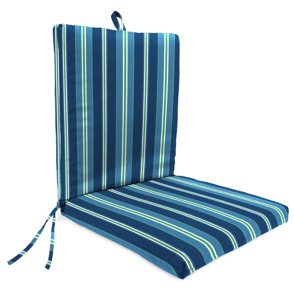 Sullivan Vivid Blue Stripe French Edge Outdoor Chair Cushion with Ties. Picture 1