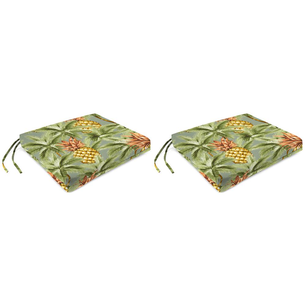 Luau Breeze Green Tropical Outdoor Chair Pads Seat Cushions with Ties (2-Pack). Picture 1