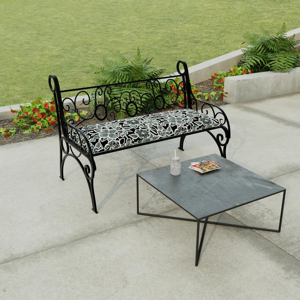 Halsey Shadow Black Floral Outdoor Settee Swing Bench Cushion with Ties. Picture 3