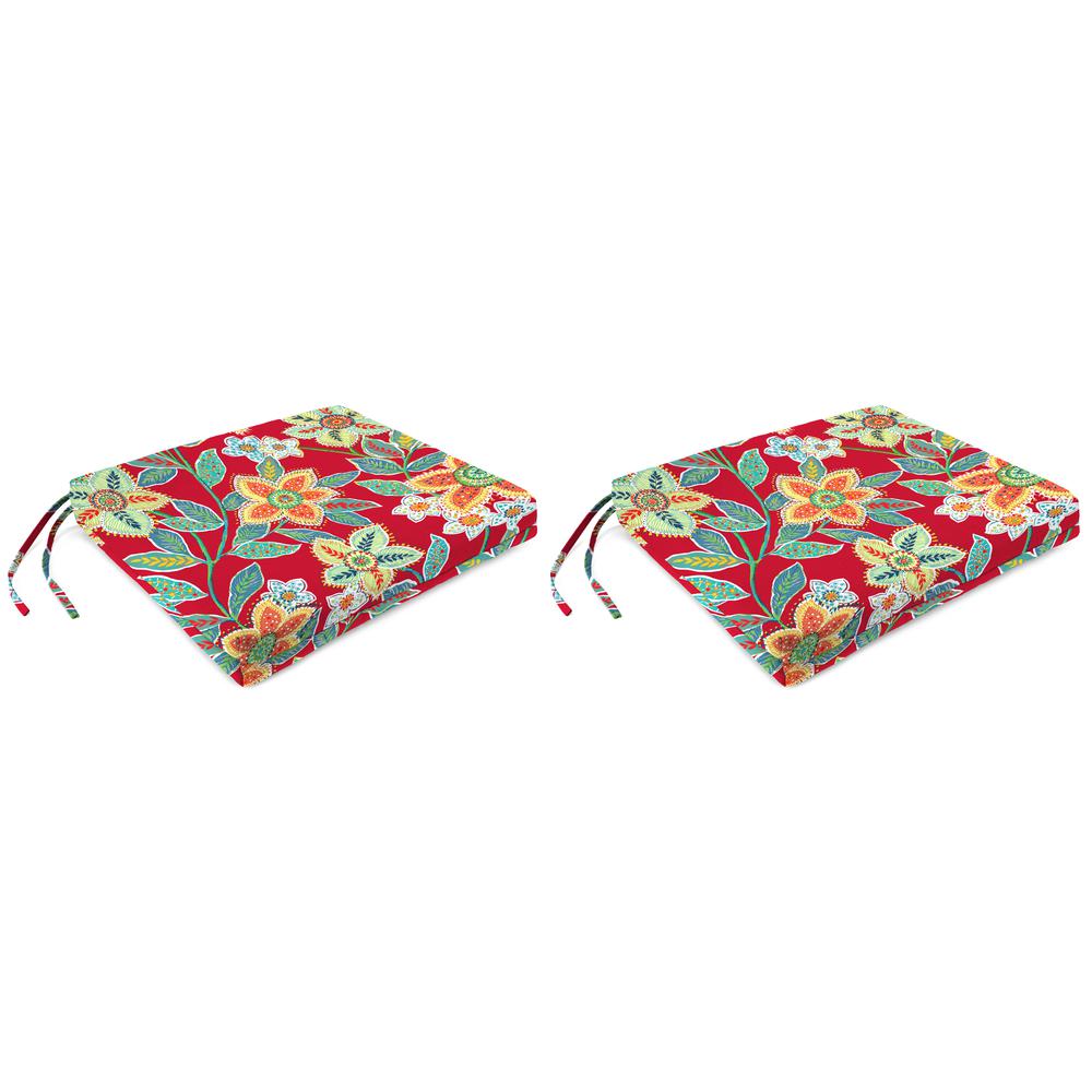 Leathra Red Floral Outdoor Chair Pads Seat Cushions with Ties (2-Pack). Picture 1