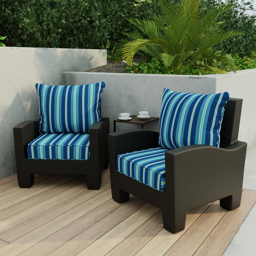 Sullivan Vivid Blue Stripe Outdoor Chair Seat and Back Cushion Set with Welt. Picture 3