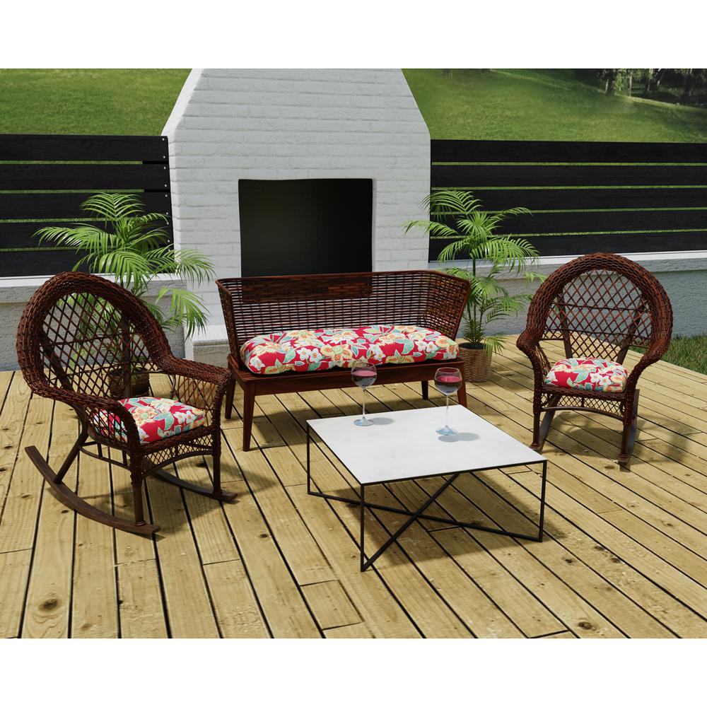 3-Piece Leathra Red Floral Tufted Outdoor Cushion Set. Picture 3