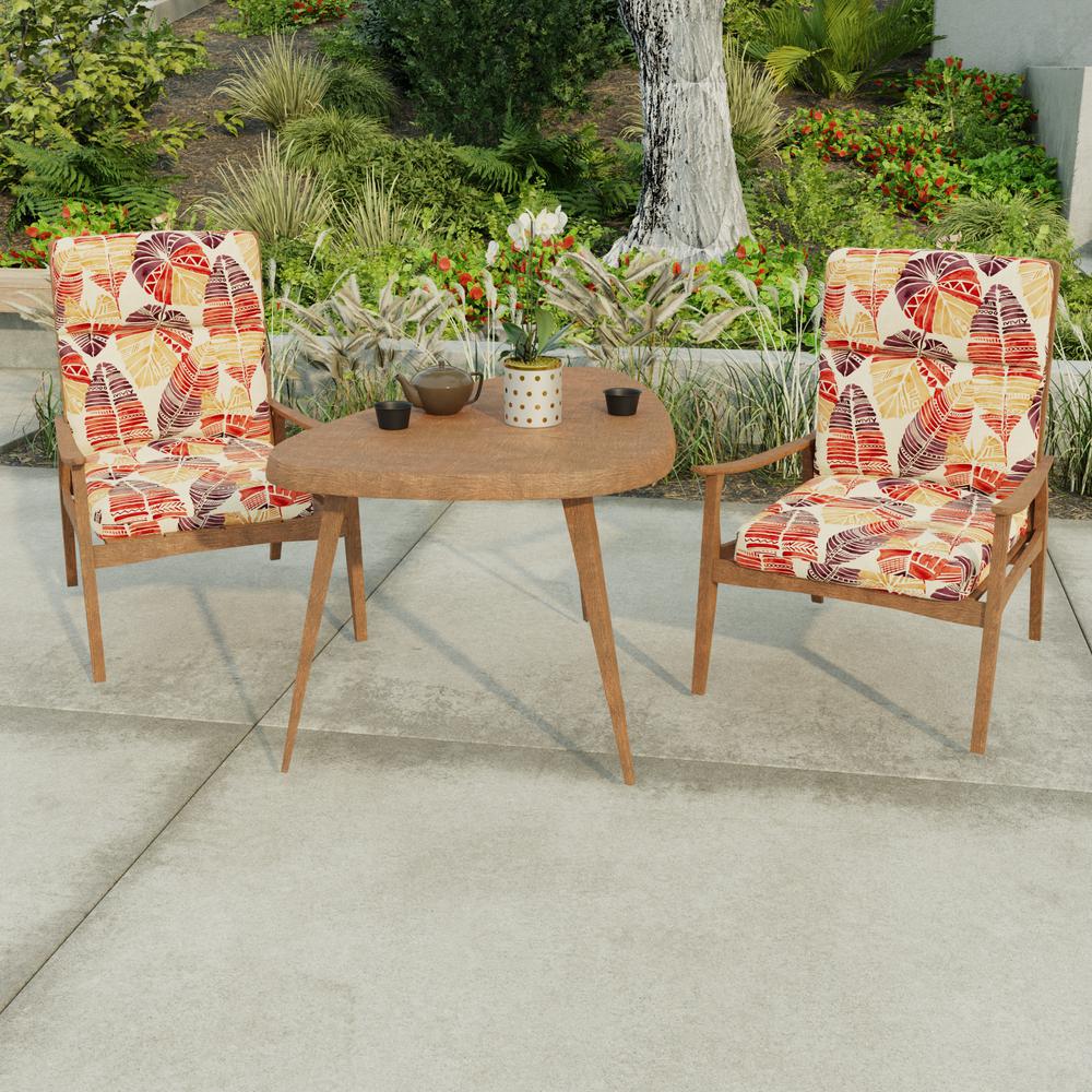 Hixon Sunset Beige Leaves French Edge Outdoor Chair Cushion with Ties. Picture 3