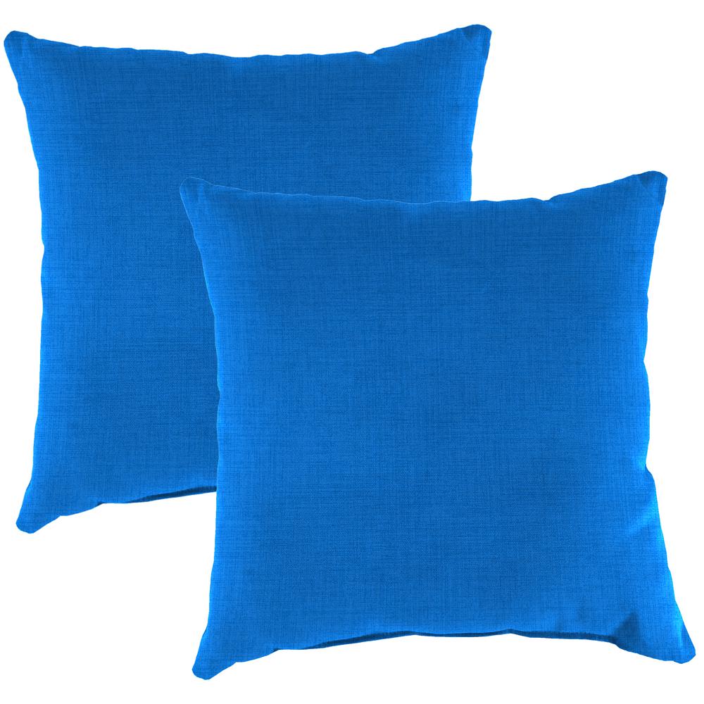 Celosia Princess Blue Solid Square Knife Edge Outdoor Throw Pillows (2-Pack). Picture 1