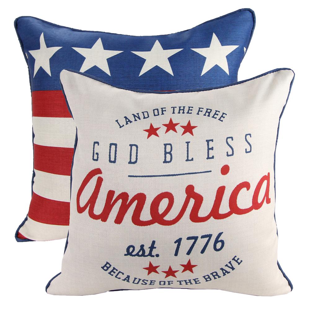 Bless America Novelty and Red and Blue Flag Outdoor Throw Pillow (2-Pack). Picture 1