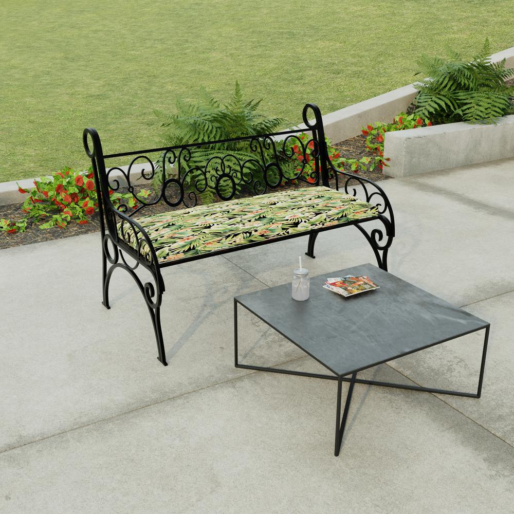 Cypress Midnight Black Leaves Outdoor Settee Swing Bench Cushion with Ties. Picture 3