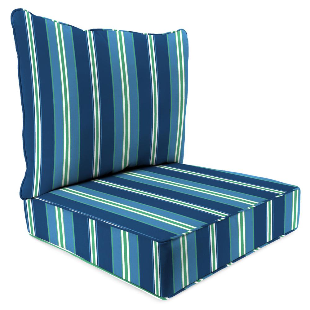 Sullivan Vivid Blue Stripe Outdoor Chair Seat and Back Cushion Set with Welt. Picture 1