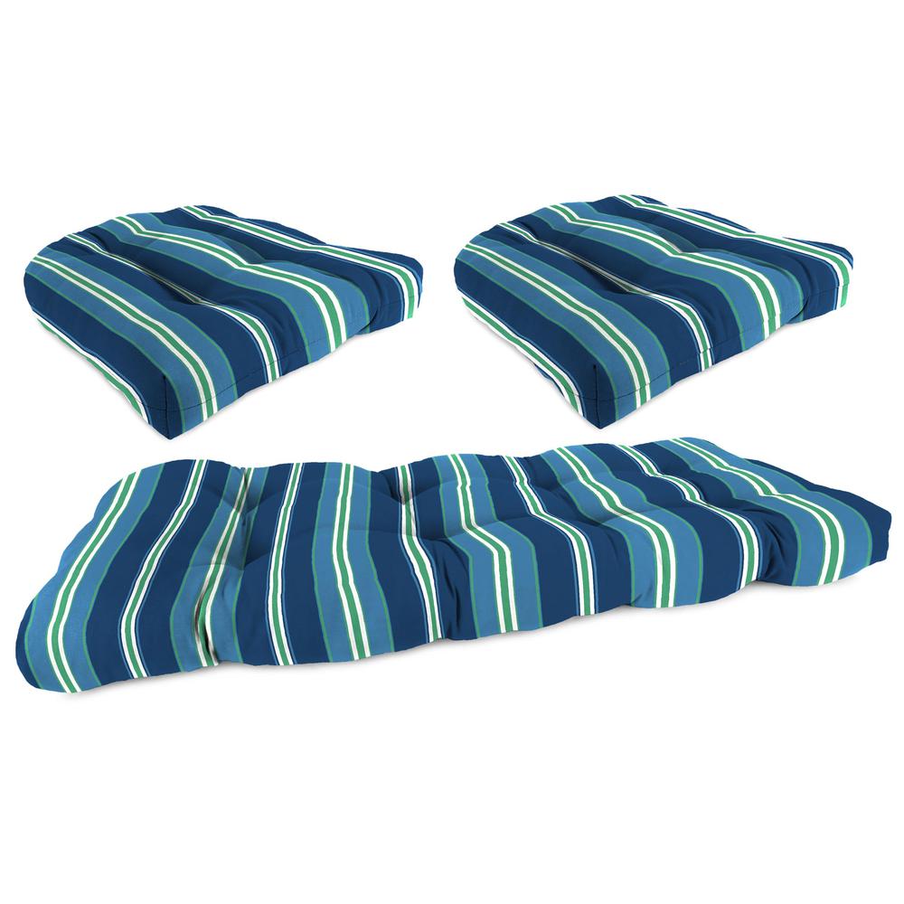3-Piece Sullivan Vivid Blue Stripe Tufted Outdoor Cushion Set. Picture 1