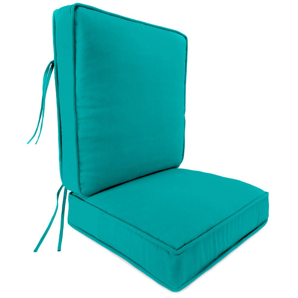 2-Piece Canvas Aruba Aqua Solid Outdoor Chair Seat and Back Cushion Set and Welt. Picture 1