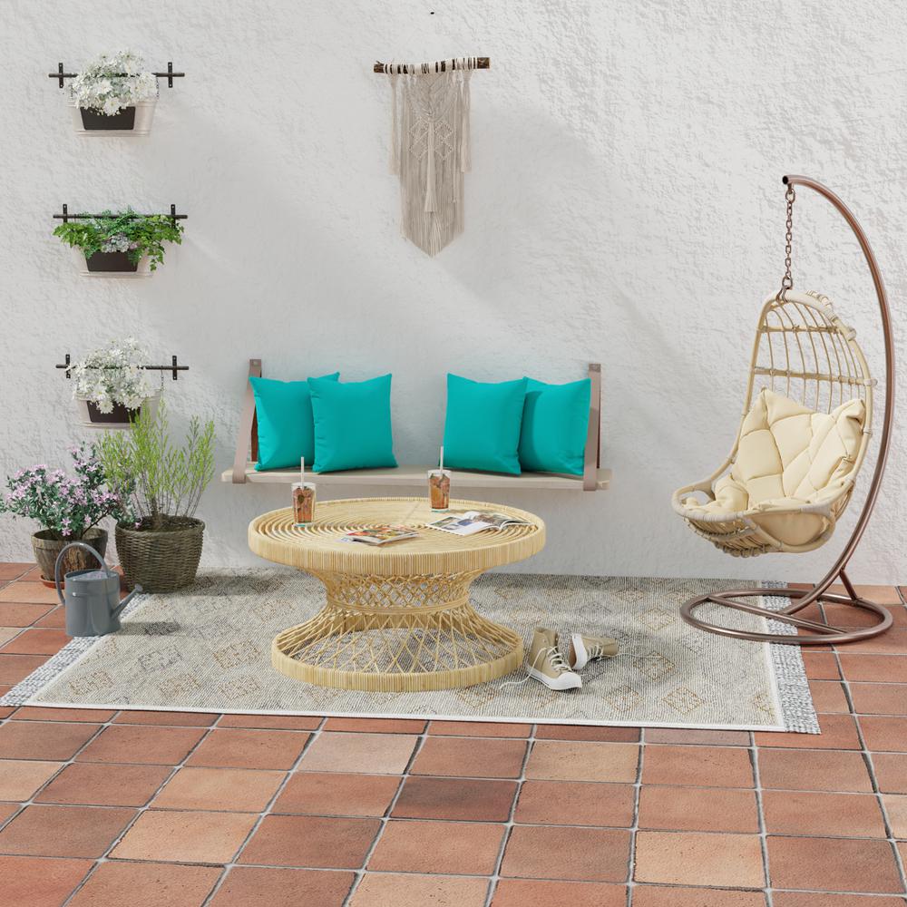 Canvas Aruba Aqua Solid Square Knife Edge Outdoor Throw Pillows (2-Pack). Picture 3