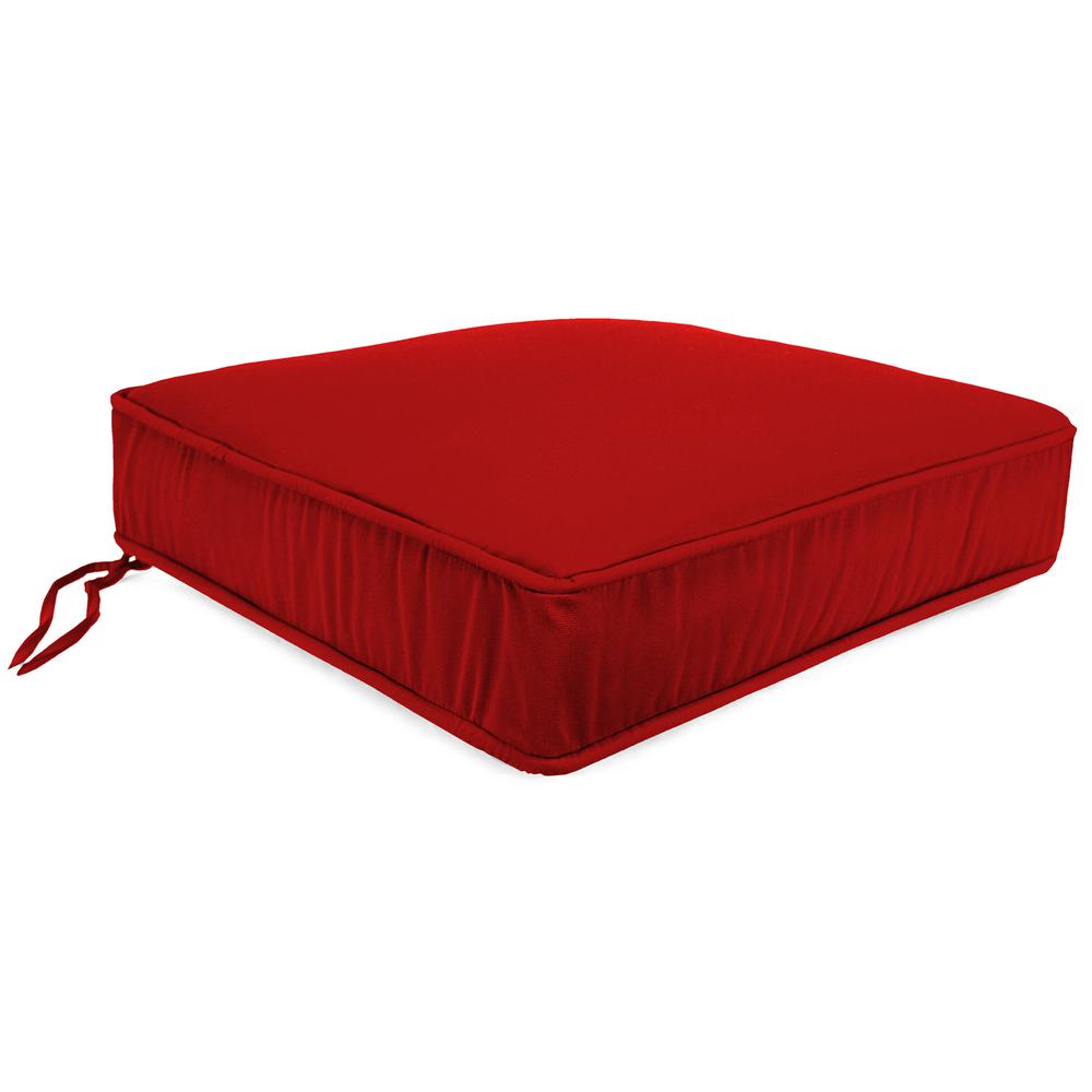 Canvas Logo Red Solid Boxed Edge Outdoor Deep Seat Cushion with Ties and Welt. Picture 1