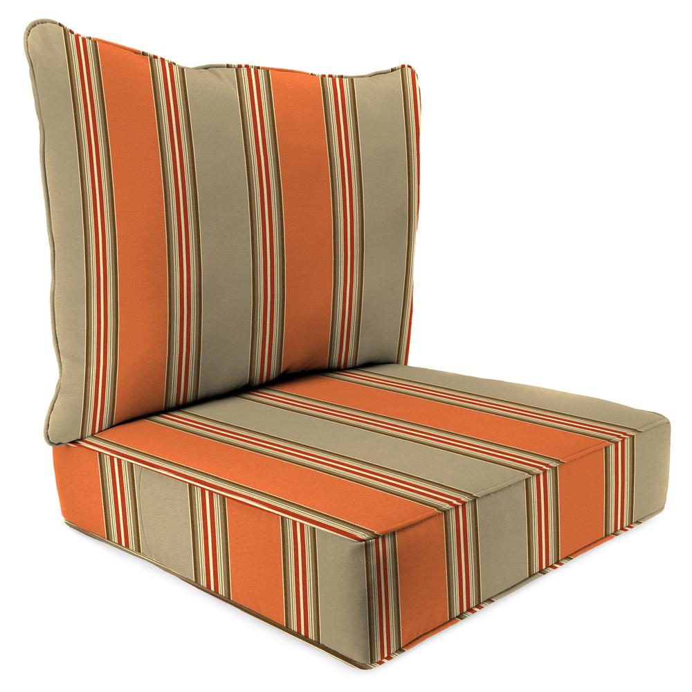 Passage Poppy Multi Stripe Outdoor Chair Seat and Back Cushion Set with Welt. Picture 1
