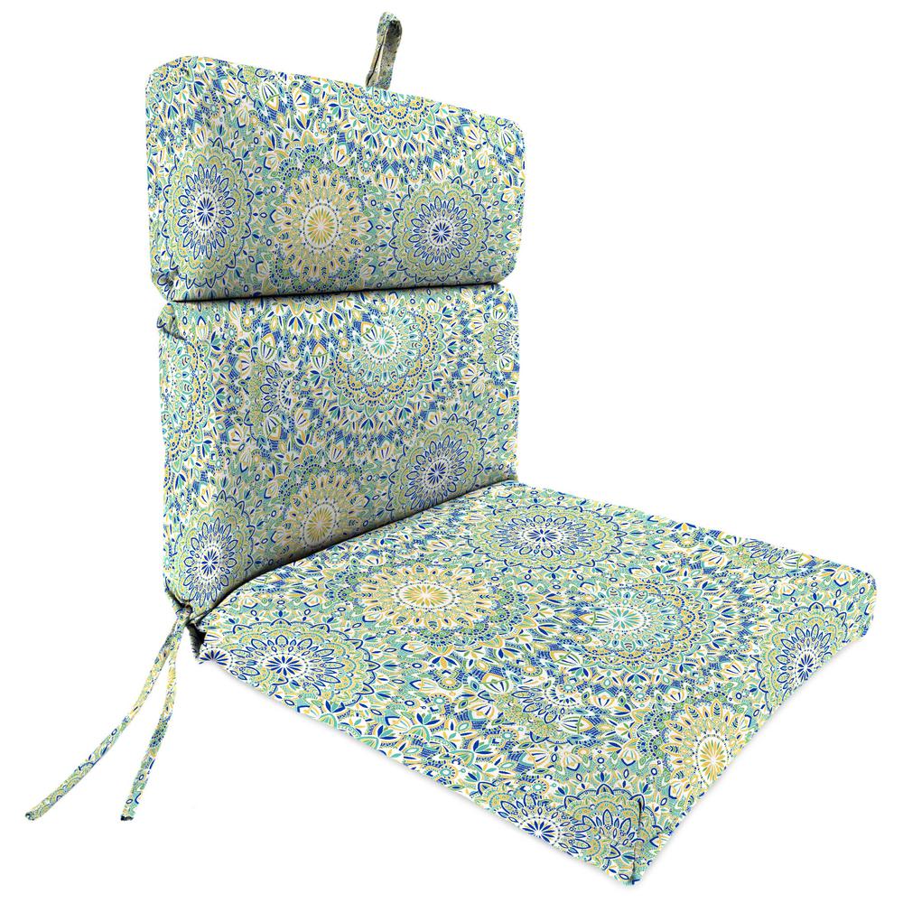 Alonzo Fresco Green Medallion French Edge Outdoor Chair Cushion with Ties. Picture 1