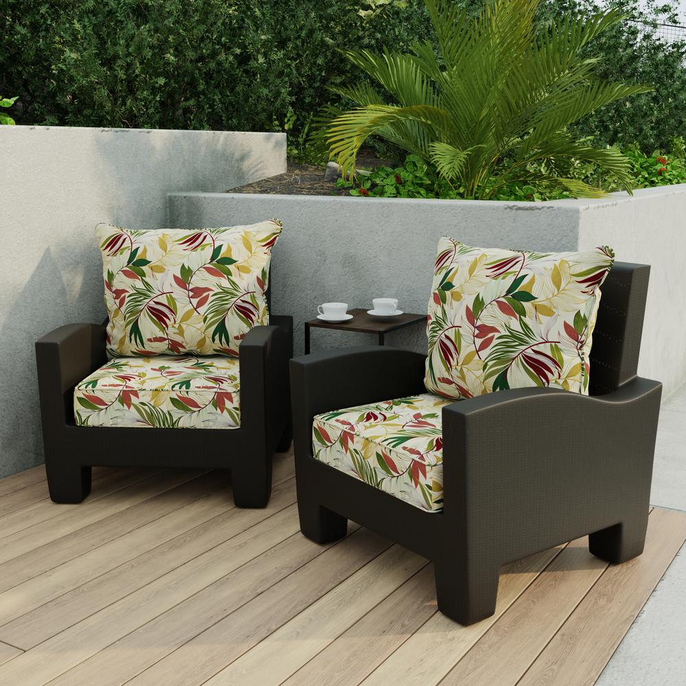Oasis Gem Beige Leaves Outdoor Chair Seat and Back Cushion Set with Welt. Picture 3