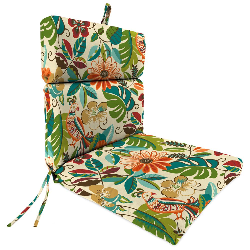 Lensing Jungle Multi Floral French Edge Outdoor Chair Cushion with Ties. Picture 1