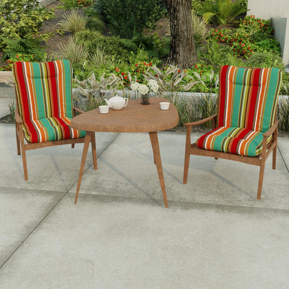Westport Teal Multi Stripe Outdoor Chair Cushion with Ties and Hanger Loop. Picture 3