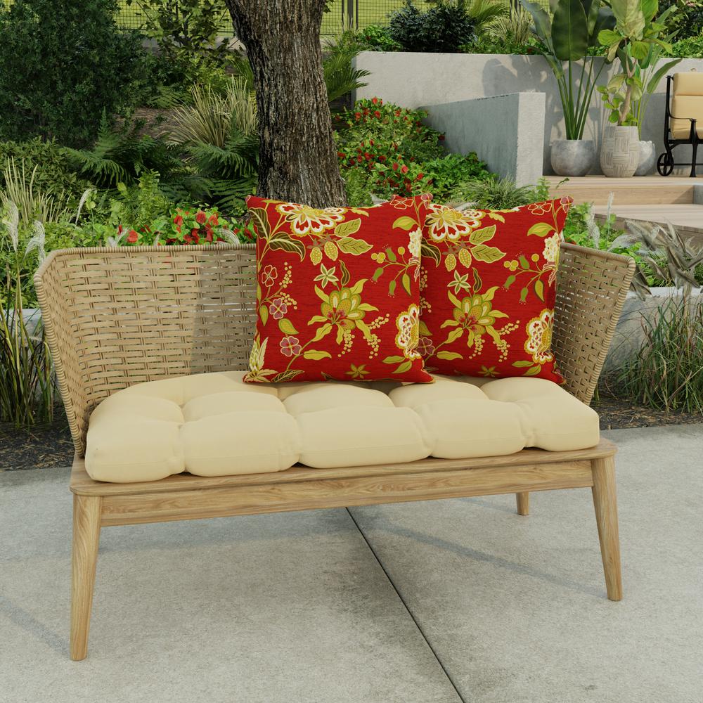 Alberta Salsa Red Floral Square Knife Edge Outdoor Throw Pillows (2-Pack). Picture 3