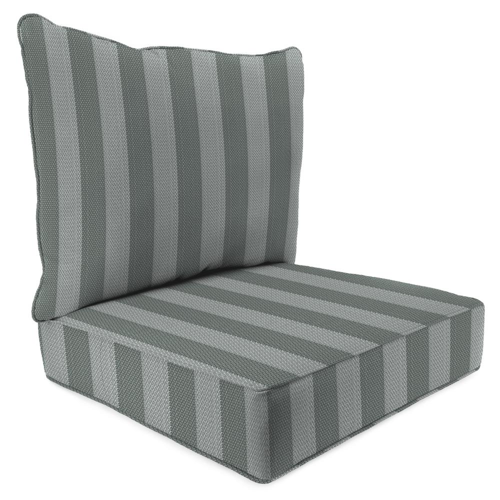 Conway Smoke Grey Stripe Outdoor Chair Seat and Back Cushion Set with Welt. Picture 1