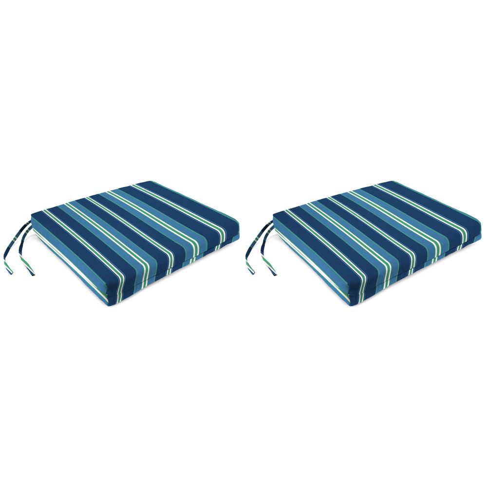 Sullivan Vivid Blue Stripe Outdoor Chair Pads Seat Cushions with Ties (2-Pack). Picture 1