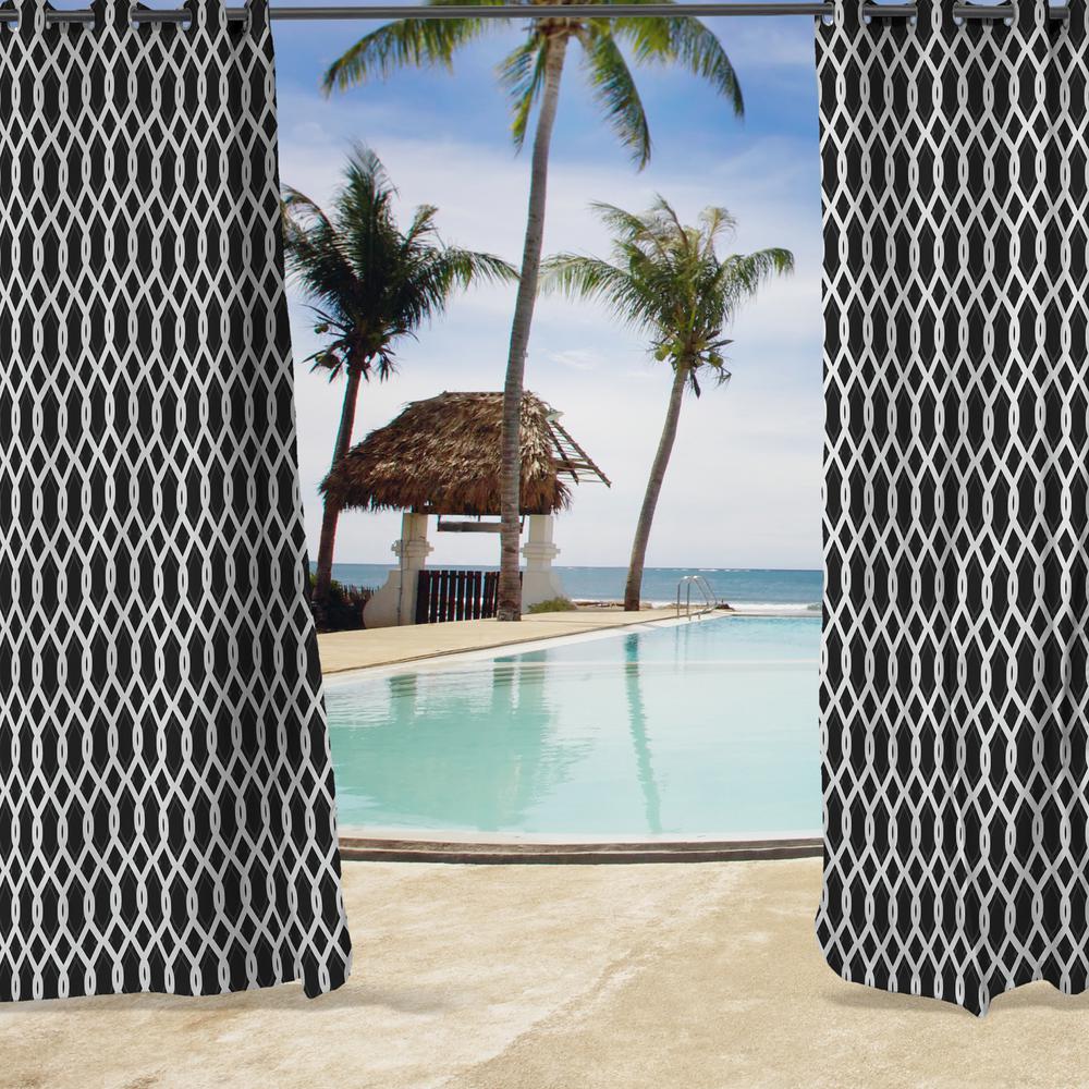 Cayo Black Lattice Grommet Semi-Sheer Outdoor Curtain Panel (2-Pack). Picture 3