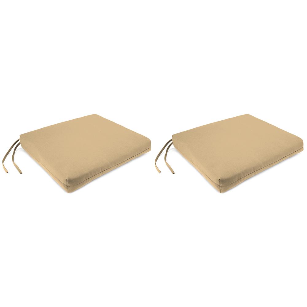 Antique Beige Solid Outdoor Chair Pads Seat Cushions with Ties (2-Pack). Picture 1