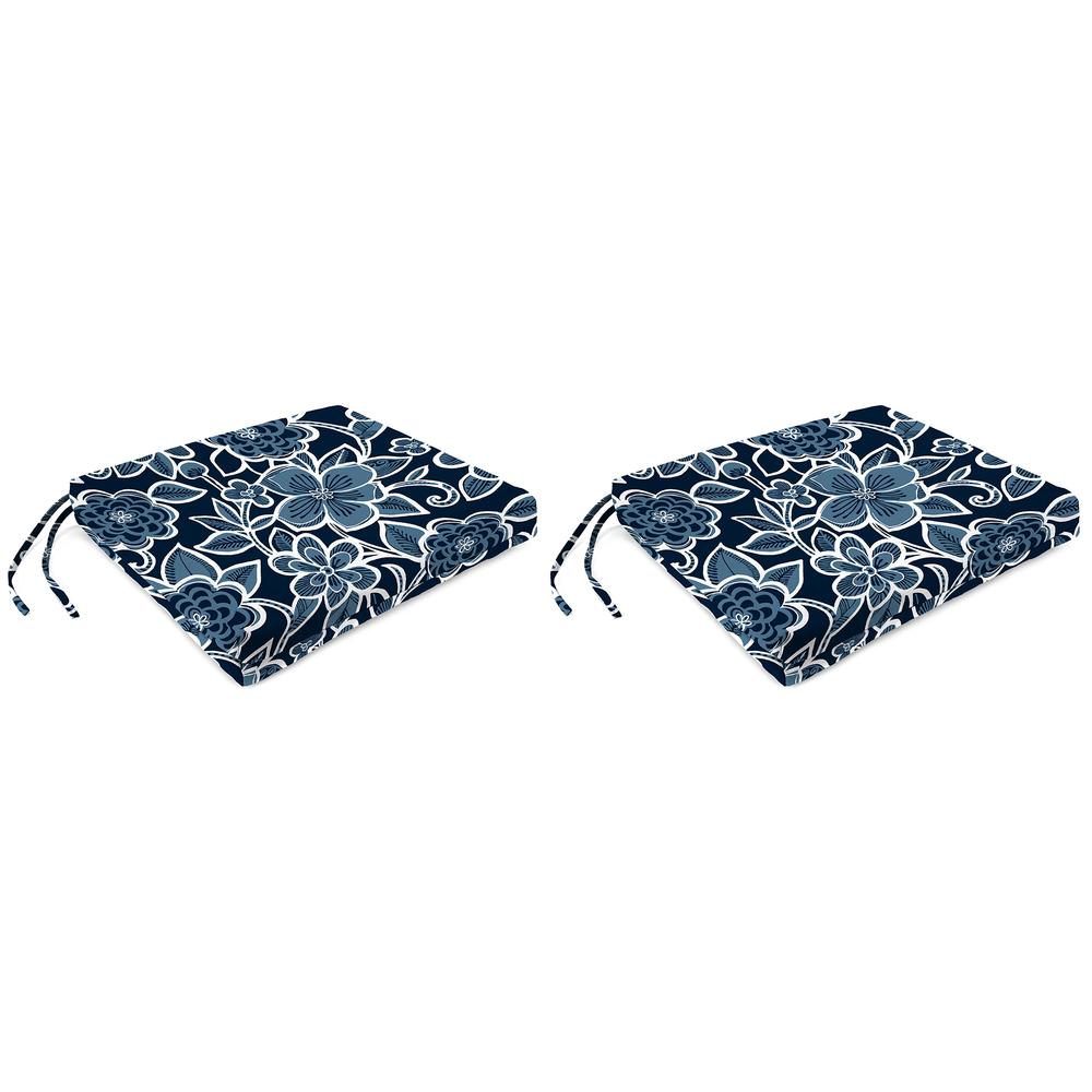 Halsey Navy Floral Outdoor Chair Pads Seat Cushions with Ties (2-Pack). Picture 1