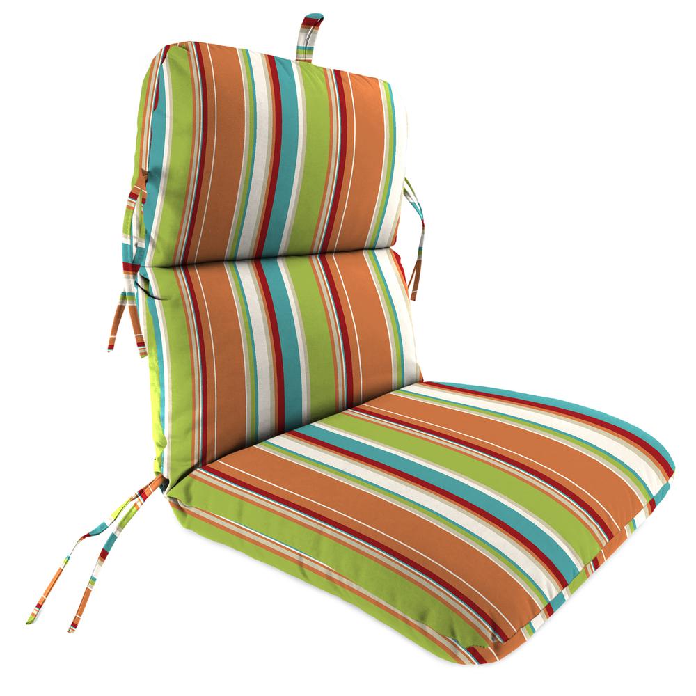Covert Breeze Multi Stripe Outdoor Chair Cushion with Ties and Hanger Loop. Picture 1