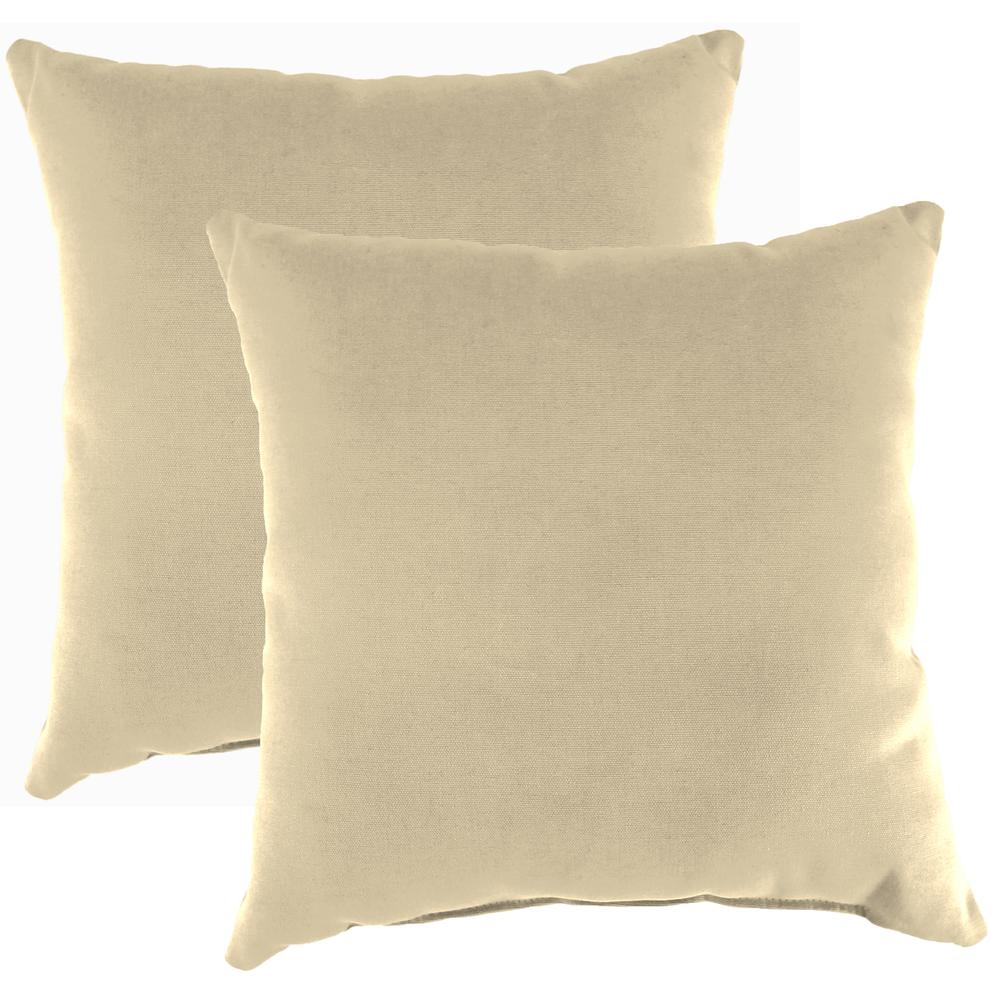 Sunbrella Antique Beige Solid Square Knife Edge Outdoor Throw Pillows (2-Pack). Picture 1