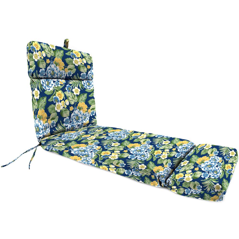 Binessa Lapis Blue Floral Rectangular French Edge Outdoor Cushion with Ties. Picture 1