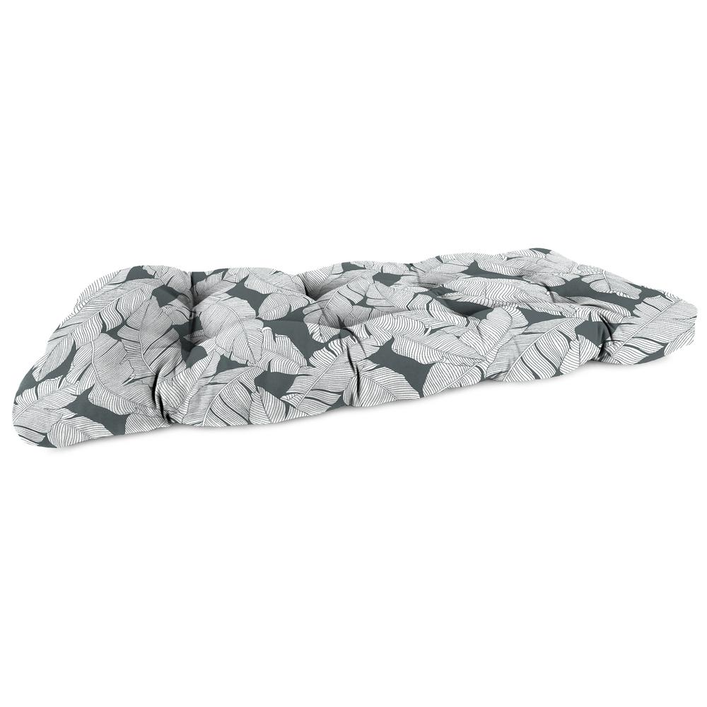 Carano Stone Grey Leaves Tufted Outdoor Settee Bench Cushion. Picture 1