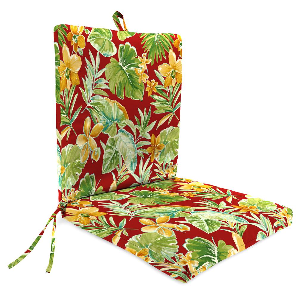 Beachcrest Poppy Red Floral French Edge Outdoor Chair Cushion with Ties. Picture 1