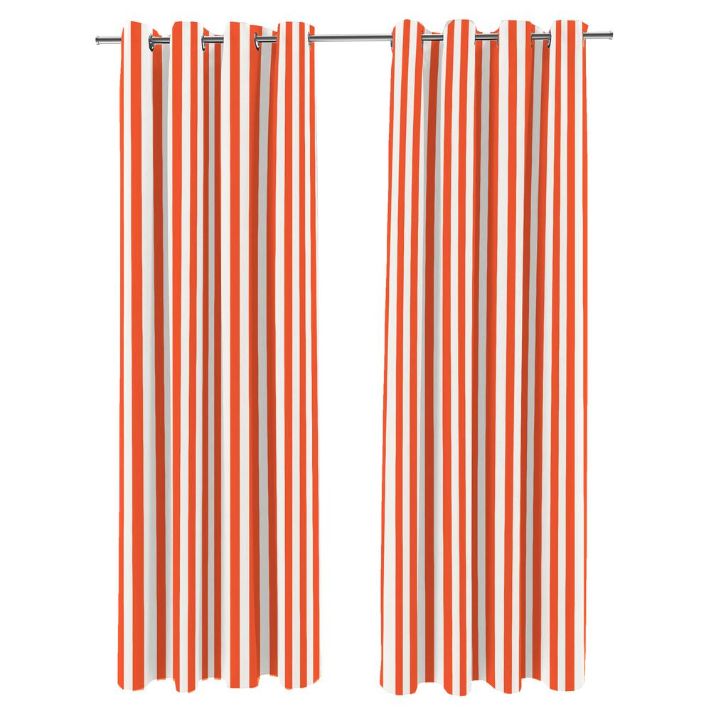 Tangerine Orange Stripe Grommet Semi-Sheer Outdoor Curtain Panel (2-Pack). Picture 1