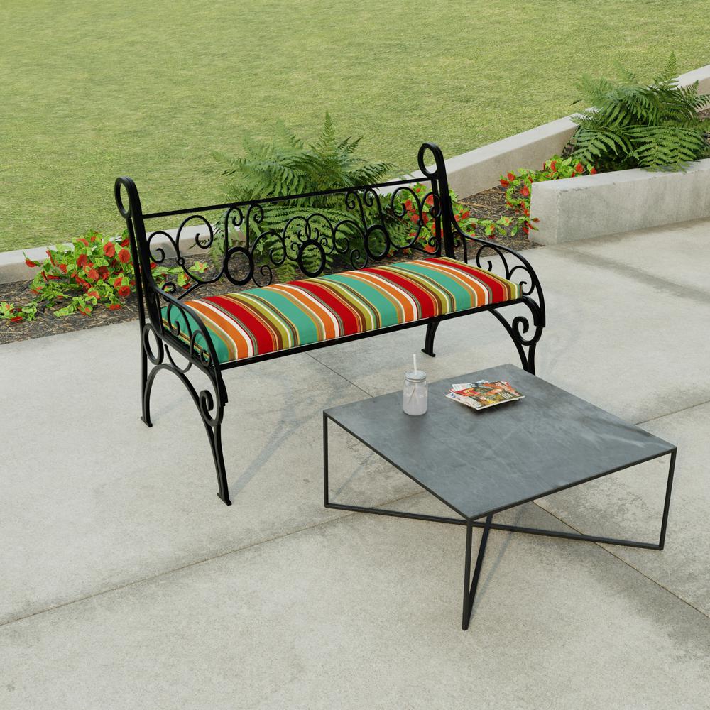 Westport Teal Multi Stripe Outdoor Settee Swing Bench Cushion with Ties. Picture 3