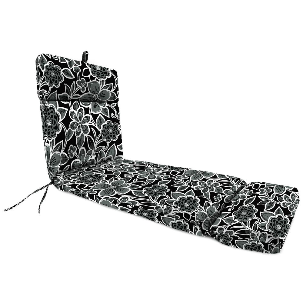 Halsey Shadow Black Floral Rectangular French Edge Outdoor Cushion with Ties. Picture 1