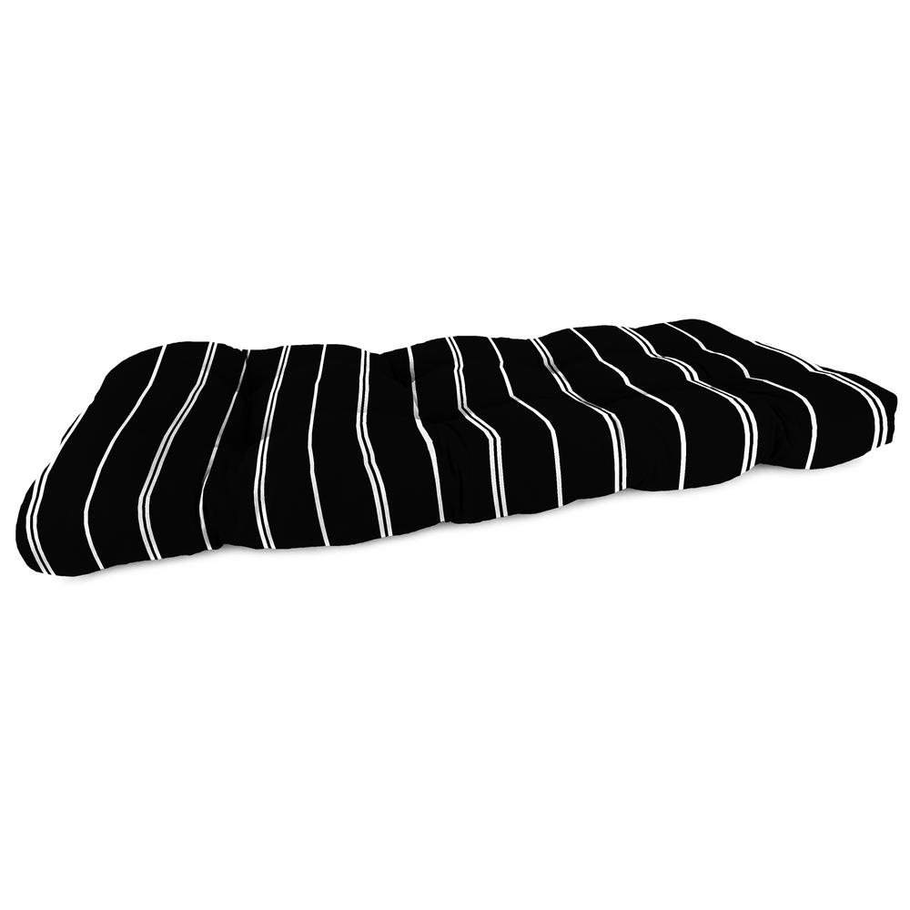 Pursuit Shadow Black Stripe Tufted Outdoor Settee Bench Cushion. Picture 1