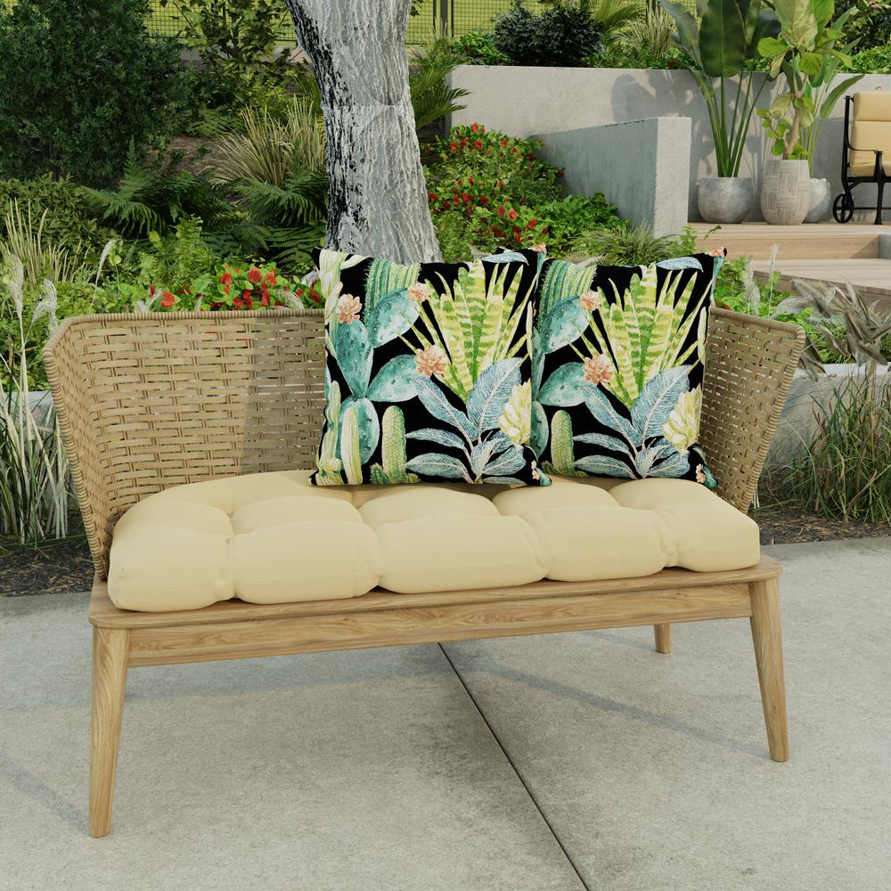 Hatteras Ebony Black Floral Square Knife Edge Outdoor Throw Pillows (2-Pack). Picture 3