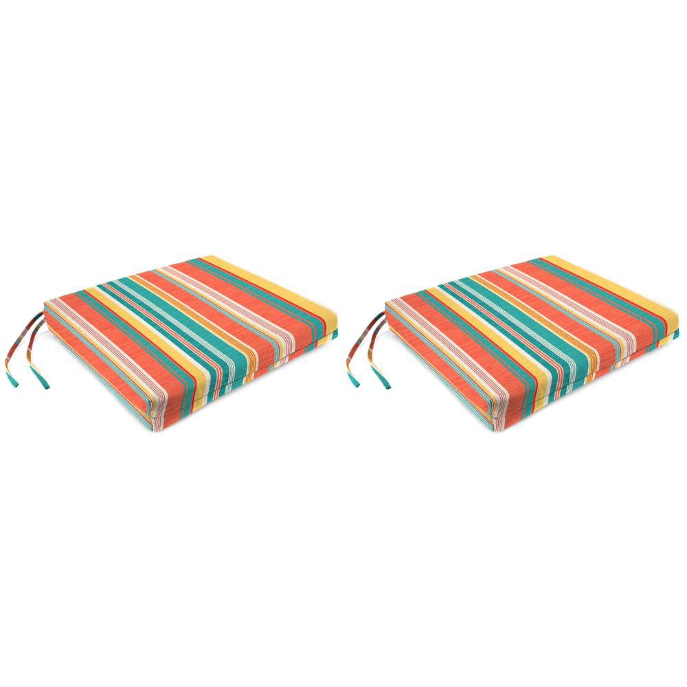 Kodi Cornhusk Multi Stripe Outdoor Chair Pads Seat Cushions with Ties (2-Pack). Picture 1