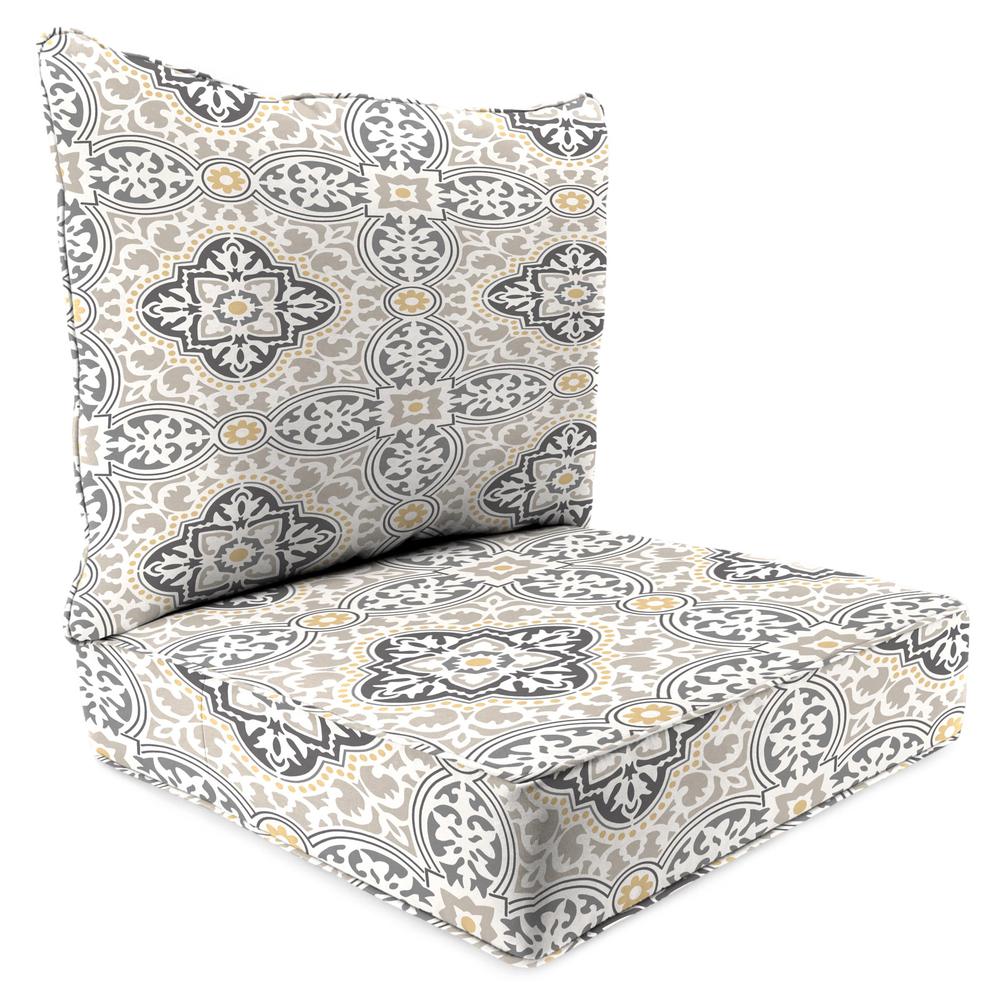 Rave Grey Geometric Boxed Edge Outdoor Chair Seat and Back Cushion Set with Welt. Picture 1