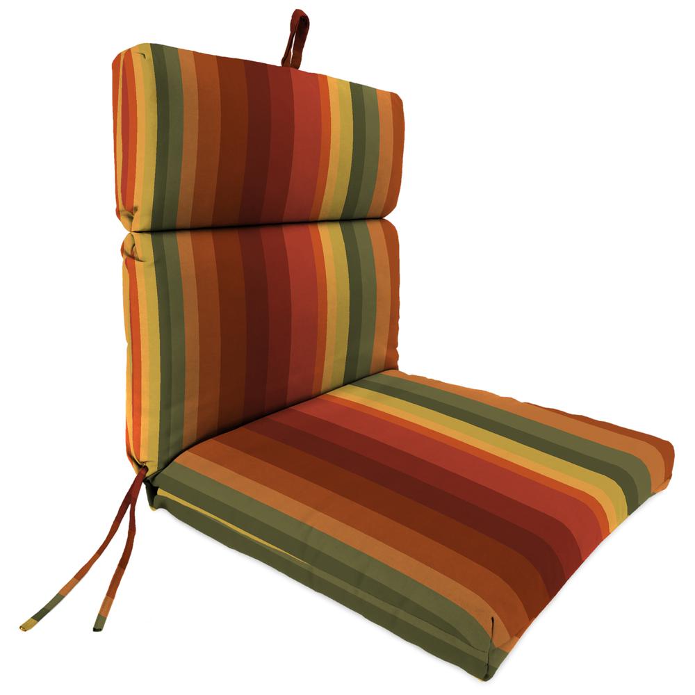 Islip Cayenne Maroon Stripe French Edge Outdoor Chair Cushion with Ties. Picture 1