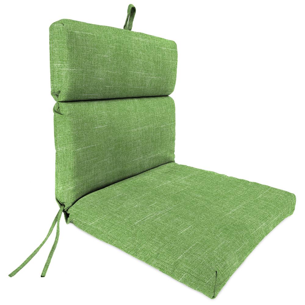 Tory Palm Green Solid Rectangular French Edge Outdoor Chair Cushion with Ties. Picture 1
