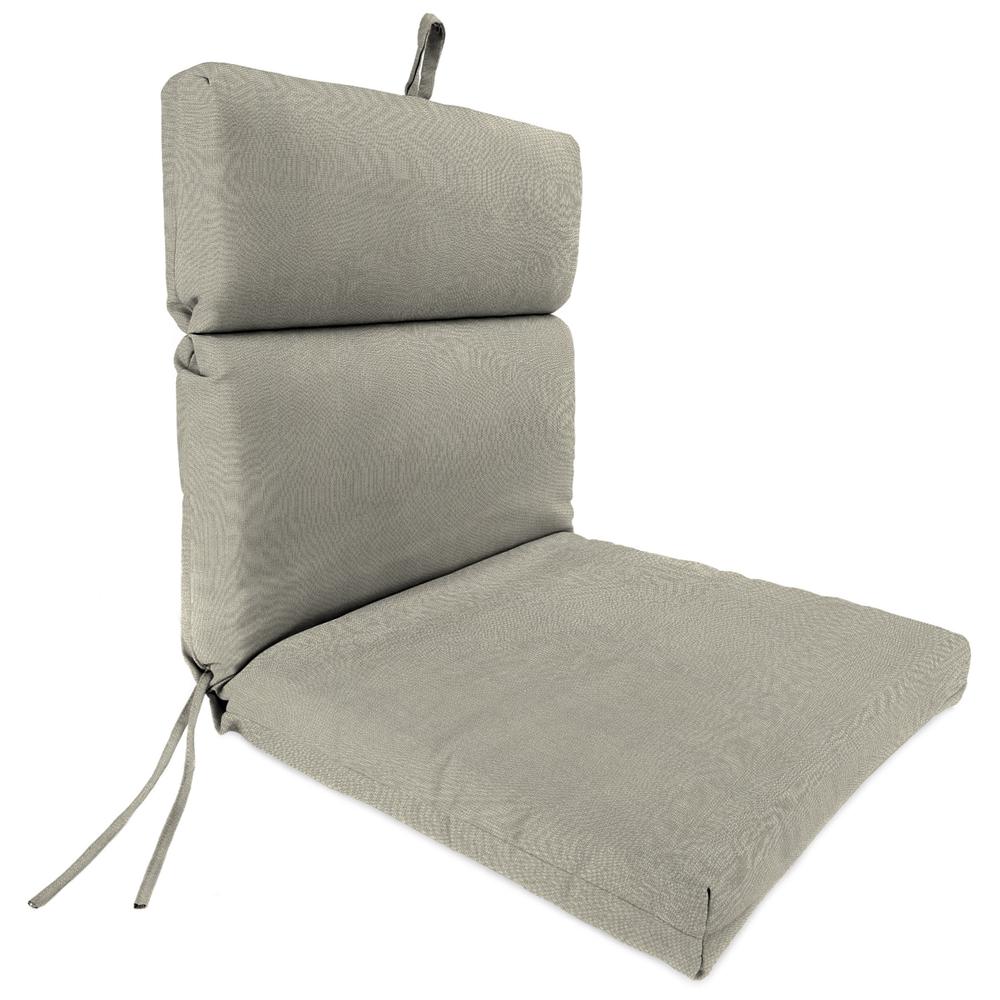 Sunbrella Spectrum Dove Beige Solid French Edge Outdoor Chair Cushion with Ties. Picture 1